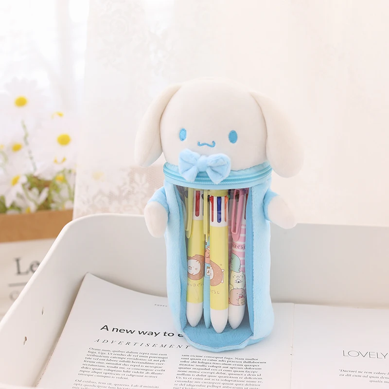 Kawaii Sanrio Plush Cartoon Kitty Kuromi My Melody Cinnamonroll Pen Holder Cute Student Study Stationery Storage Bag Kids Gift