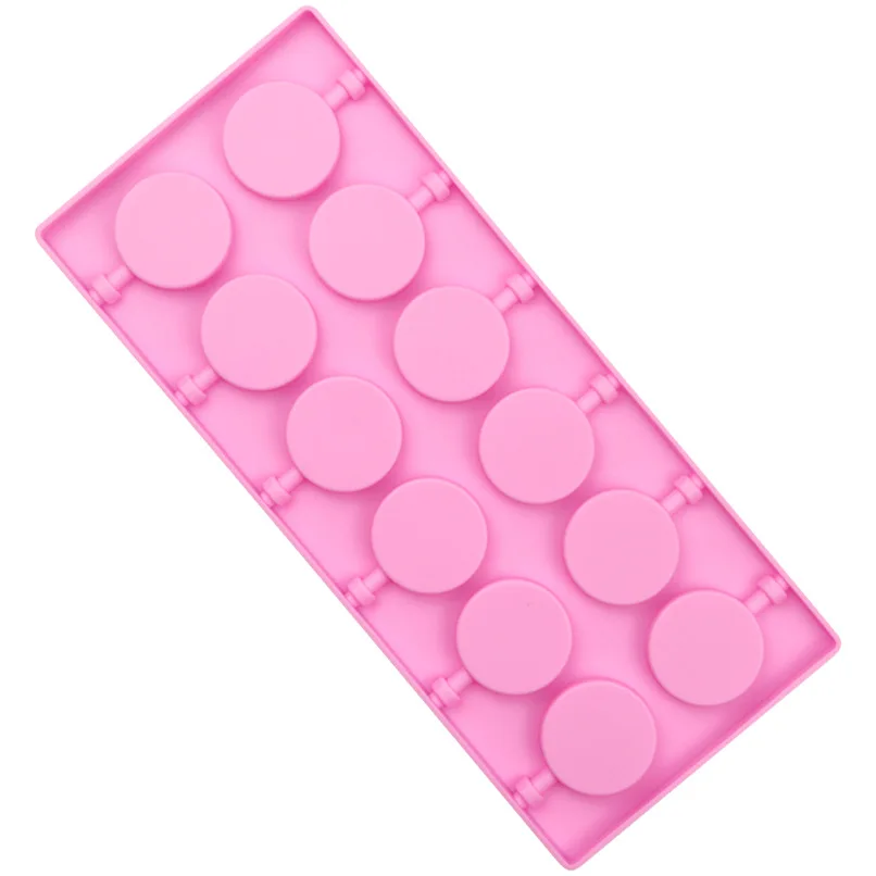 BPA Free Non-stick 12 Cavities Chocolate Lollipop Moulds with Sticks Candy Silicone Round Lollipop Mold