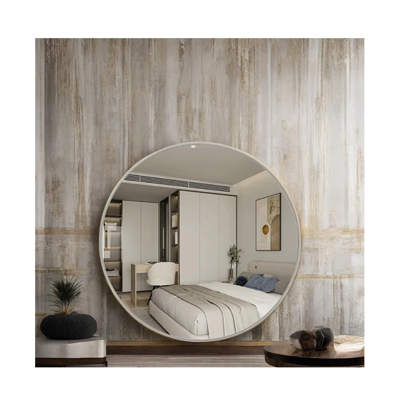 Modern white framed round large living room wall room home decor luxury full body length design unbreakable mirror miroir