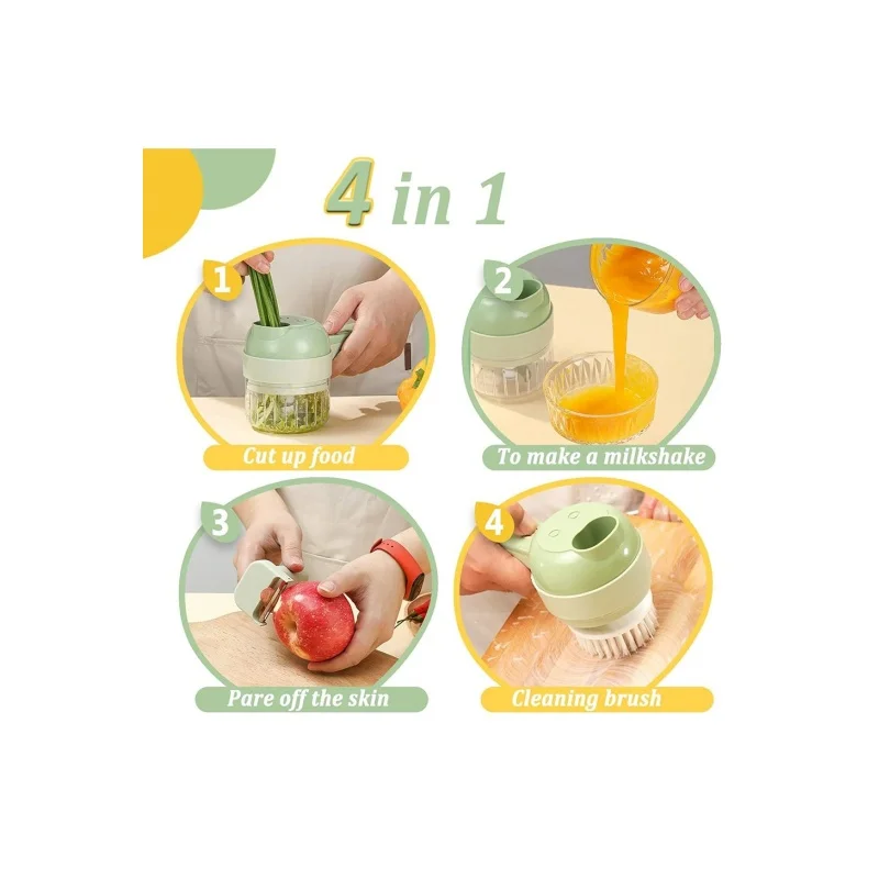 Hot Sale 4 In 1 Portable Handheld Electric Vegetable Chopper Food Cutter Slicer Set Multifunctional Mini USB Dicer For Kitchen