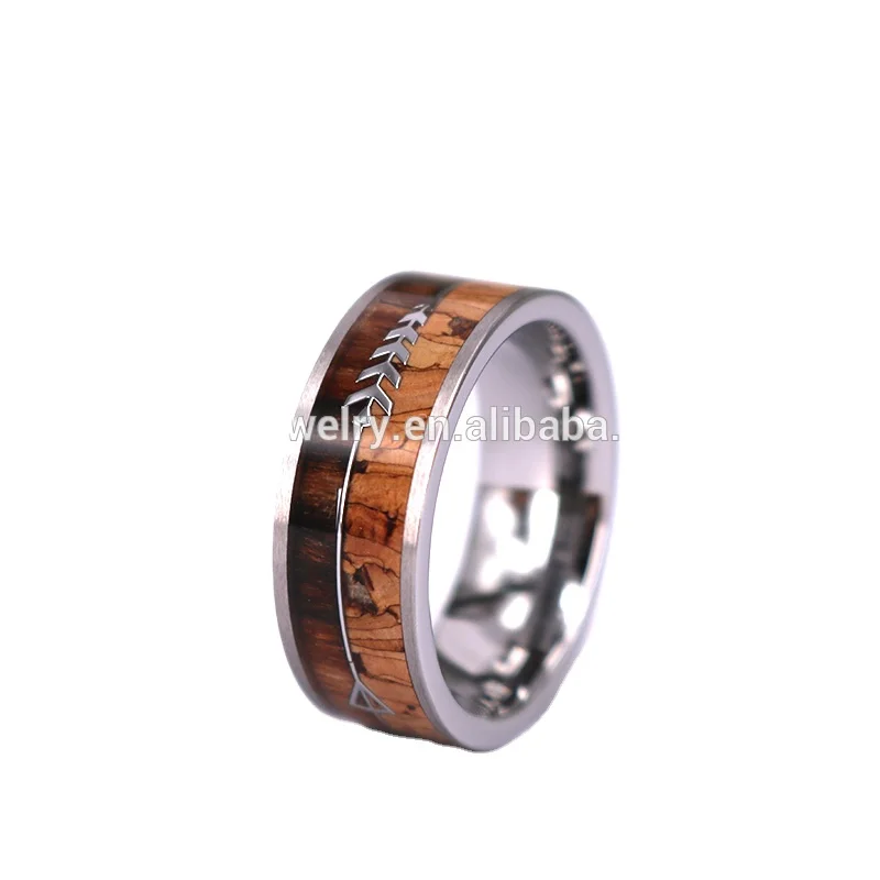 New style Arrow and Cork Koa Wood Tungsten Ring,Outdoor Hunter Rings