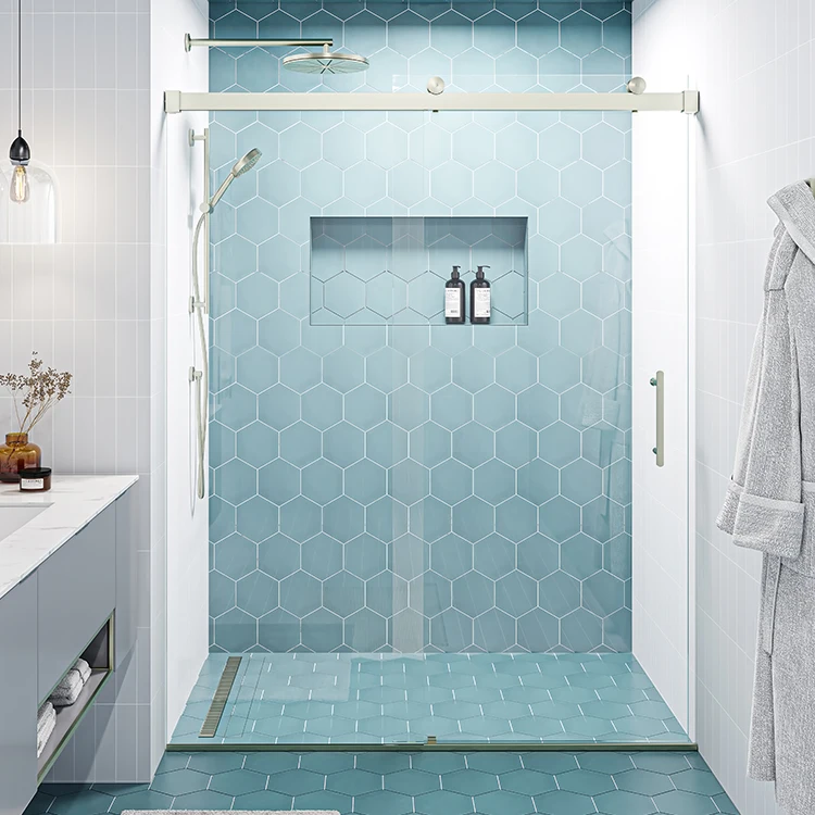 Frameless Bathroom Glass Bath Screen Stainless Steel Hardware Slide Shower Door Elegant Shower Rooms