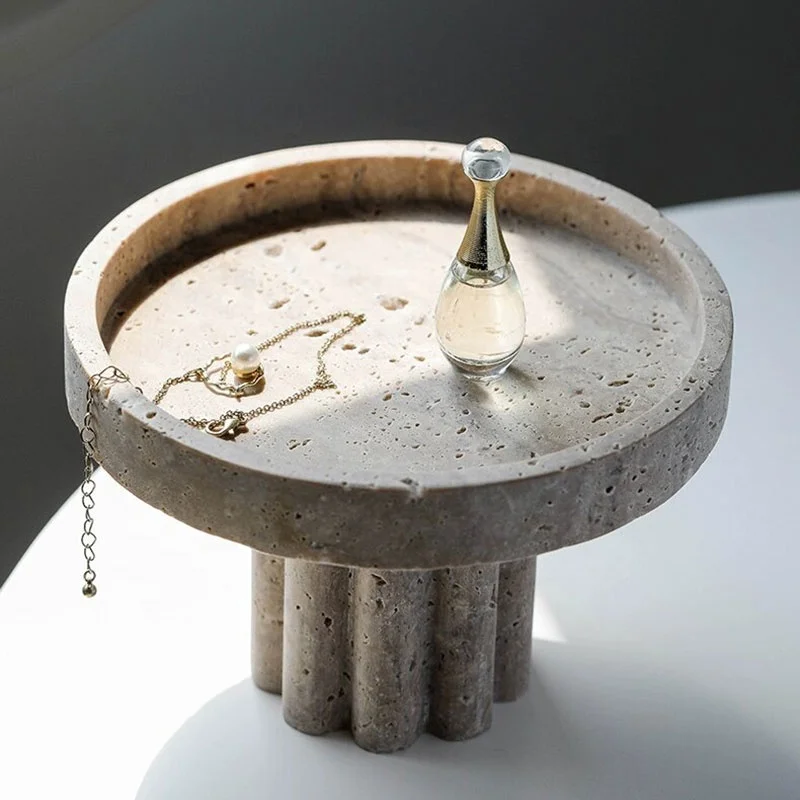 Marble serving tray marble travertine tray jewelry display cake stand home storage plate stone organizer holder