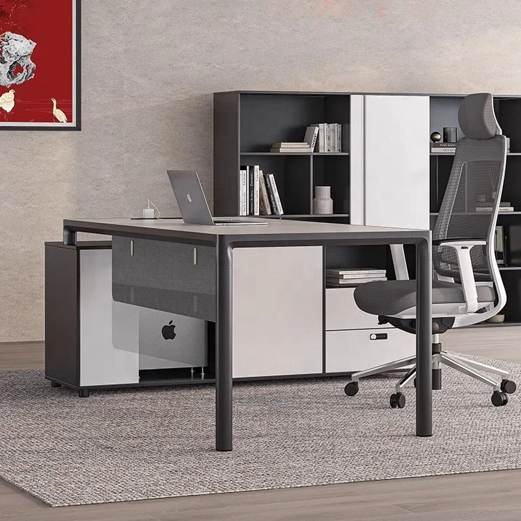High End Aluminum Dark Gray White Office Furniture Supervisor Office Table Manager With Modesty Panel