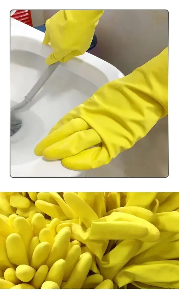 60g Yellow Waterproof Household Cleaning Latex Dish Washing Kitchen Rubber Gloves