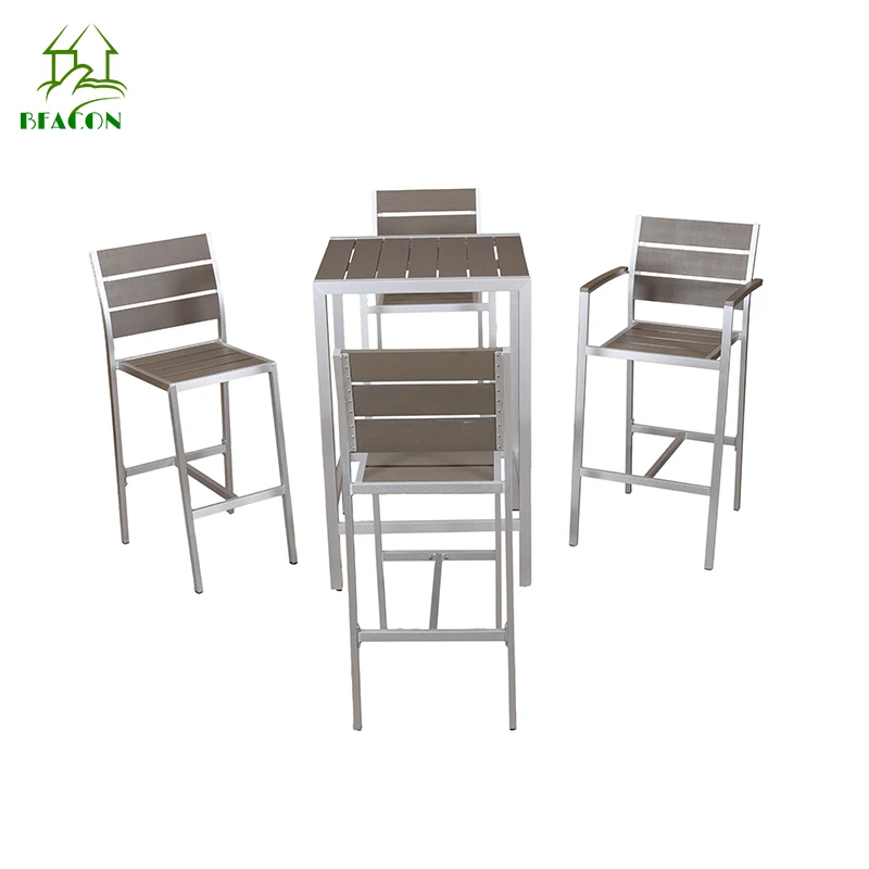 Cafe furniture bar high tables plastic wood bar out door chair with table for restaurant and bars outdoor