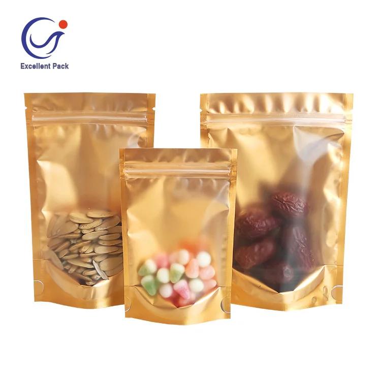18x26 cm Gold color one side transparent clear aluminium foil pouch mylar zipper lock packaging bags