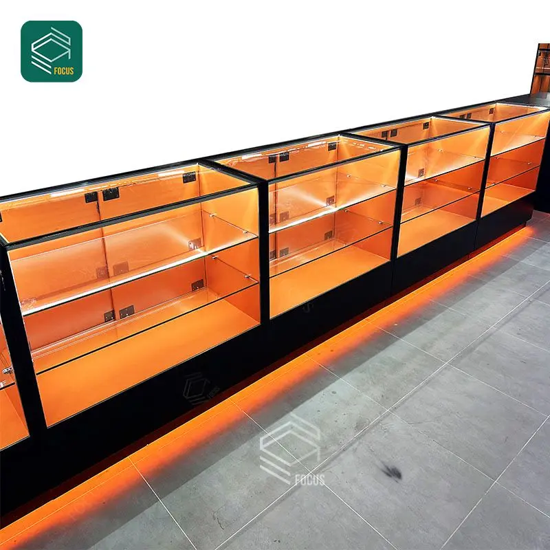 Smoke Shop Counter Display Stand Display Glass Counter White Tobacco Display Case Wood Smoke Shop Cabinet