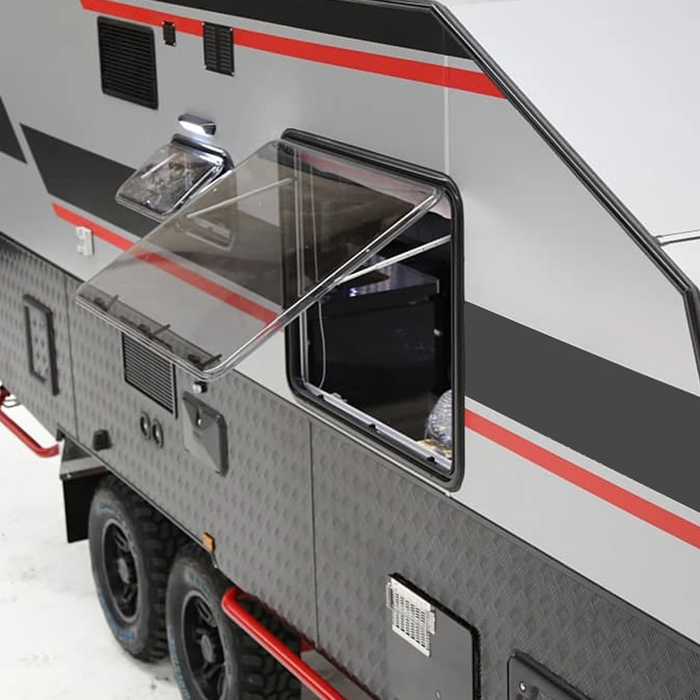 Aluminum Travel Trailers solar powered camper trailer camping trailer with tent caravan 3 bed comes with solar panel