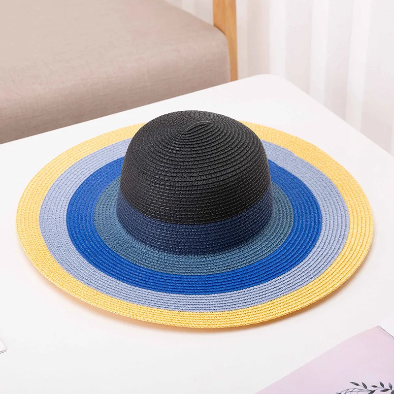 Instagram popular net red summer little fresh shade women beach vacation sun hat Sun block beach hat dome rainbow straw hat