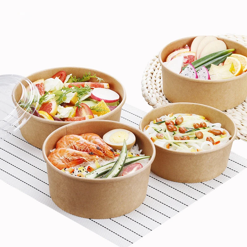Wholesale bol en papier saladier disposable kraft paper salad soup bowl with lid paper plate & bowl customize