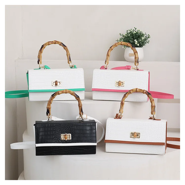 Custom women purse bamboo ziplock bag ladies purse small handbag bamboo handle bag