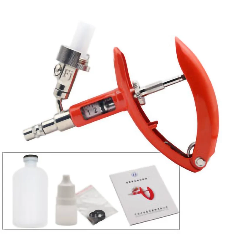 Red 0-5 ml Capacity Dosing Auto Injector Syringe Automatic Veterinary Syringe Instrument