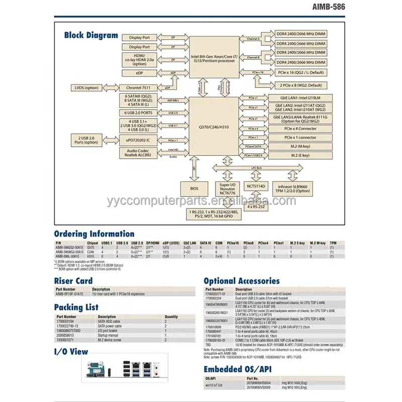 AIMB-586 REV.A1 AIMB-586QG2-00A1E For Advantech Industrial Computer Motherboard Supports 8/9 Generation Processors Perfect Test