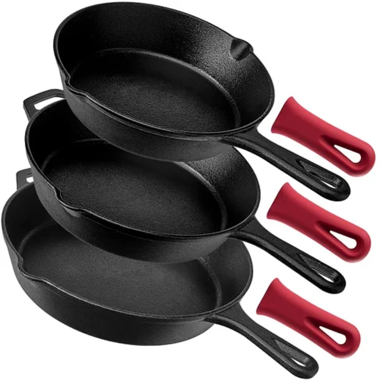 Vegetable Oil Coating Cast Iron Frying Pan 6inch Cast Iron Skillet 3 Pcs Pre-Seasoned Cast Iron Grill Skillet Fry Pan Set