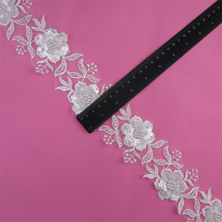 Diy Garment Sew Haberdashery Accessories Lace Costume Heavy Embroidery Handmade Glass Beaded Mesh Lace Trim fabric