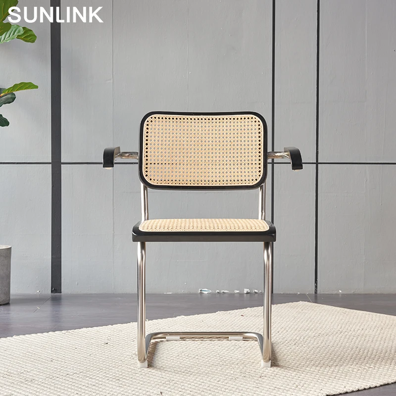 SUNLINK Foshan Commercial Furniture Steel Metal Foot Ash Frame Rattan Seat Back Leisure Office Dining Cafe Chair