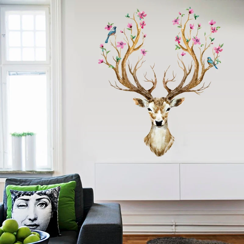 
SK9003 Deer Horn Wall Decal Decoration Sika Deer Clear Vinyl Sticker 