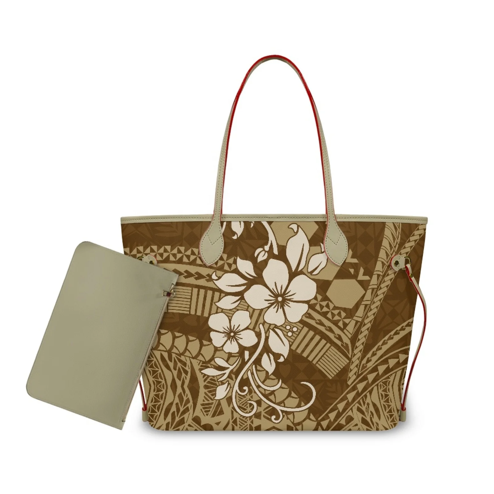 Designer Polynesian Handbags And Purses Set Big Women Shoulder Bag Custom PU Leather Purse And Wallet 2pcs For Girl Ladies