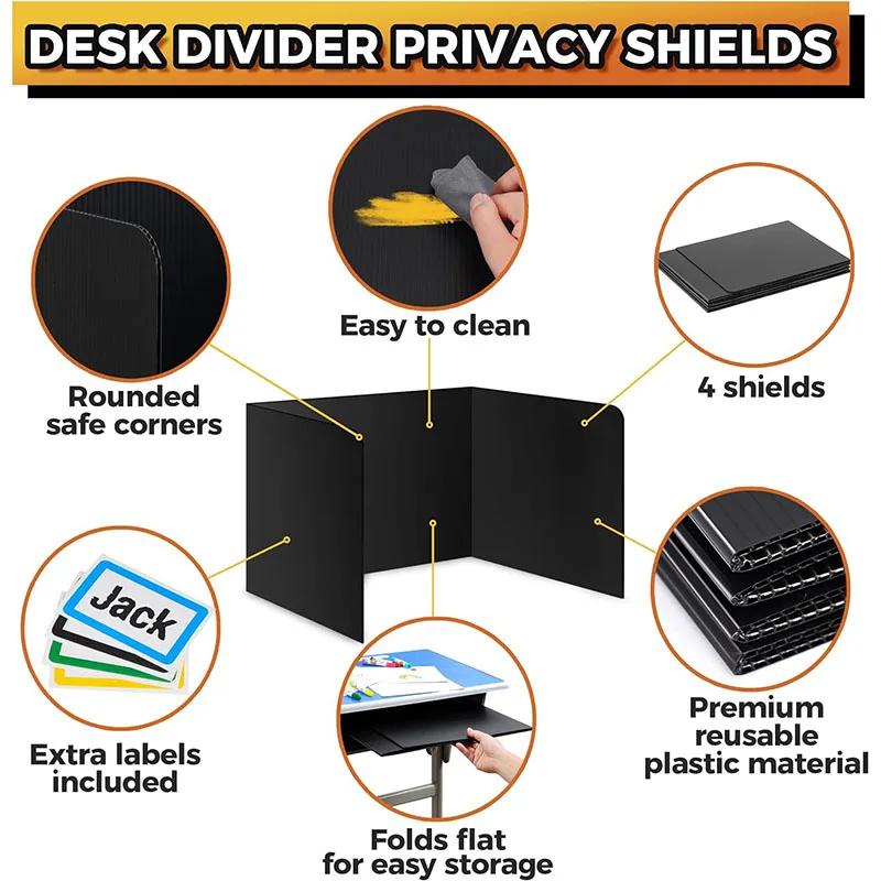 Durable Waterproof Plastic Study Board Classroom Teacher Supplies Test Divider Black Desk Dividers for Students