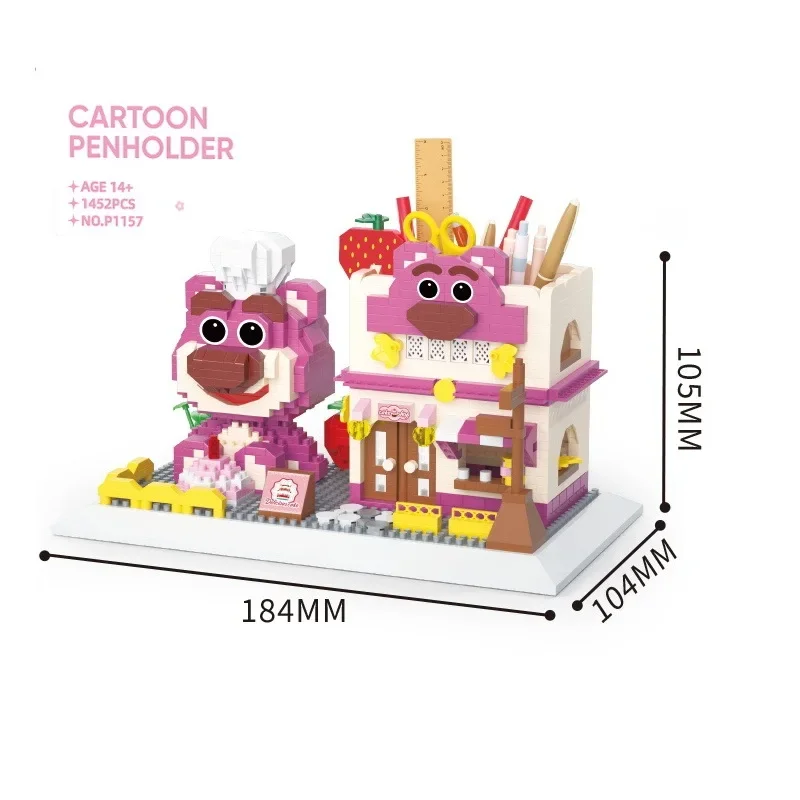 Mini Pink Bear Stitch Pen Building DIY Toy Lovely Plastic Gift for Girls Children Christmas Present
