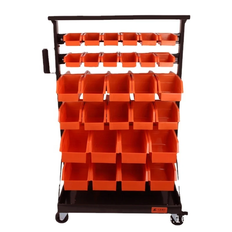 movable Double sides plastic storage bins metal rail hanging racks for hardware, tools and crafts
