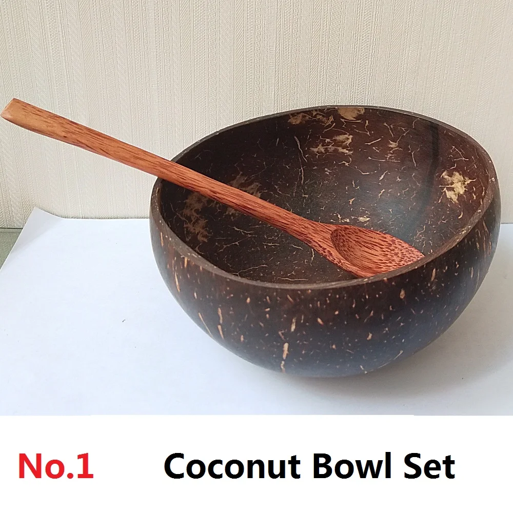 Free shipping natural coconut shell bowls eco friendly customized logo Coconut bowl with spoon