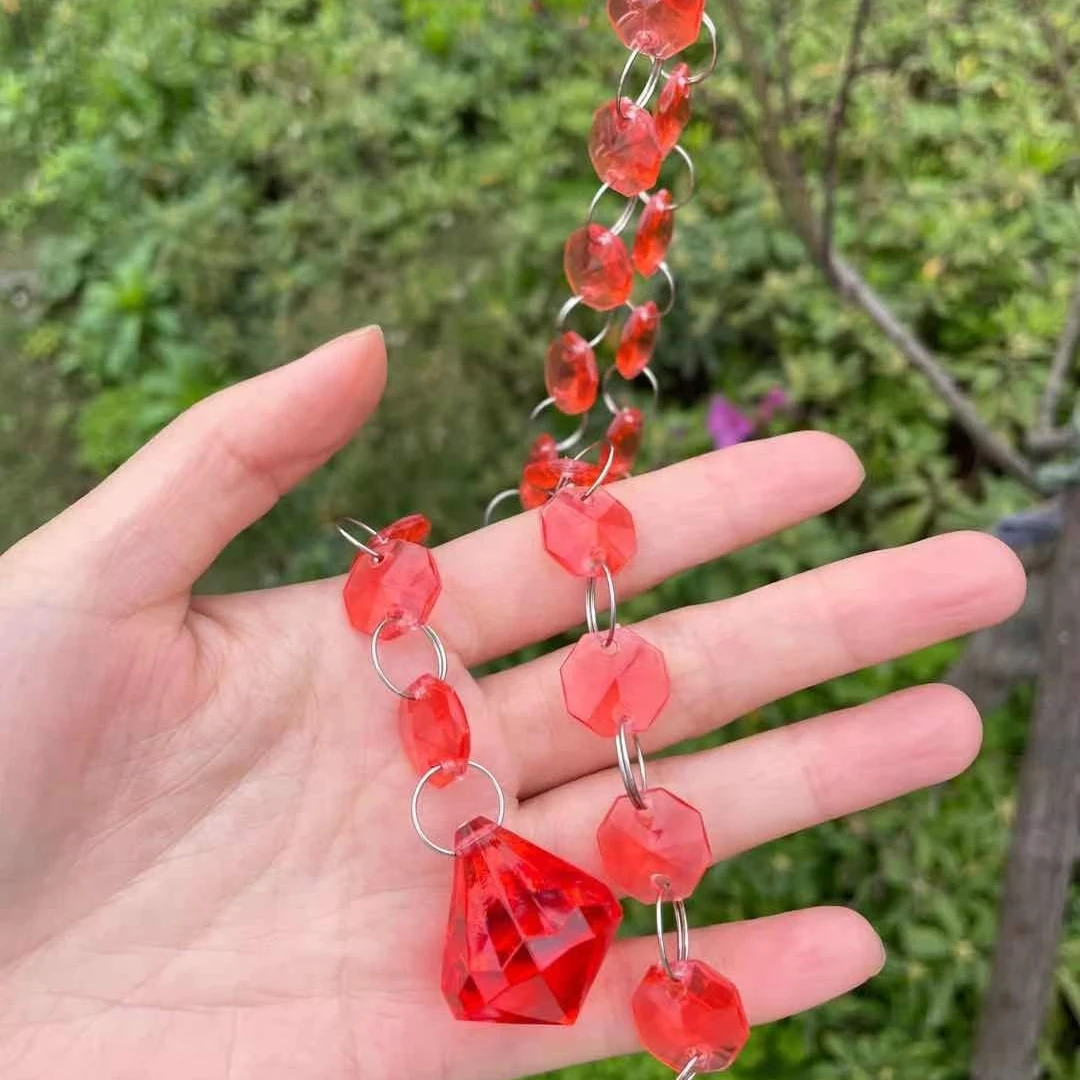 100cm red hanging  acrylic crystal bead string curtain colored beaded garland curtains for wedding home decorations