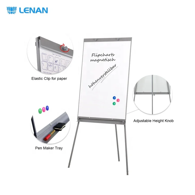  New design magnetic writing white board mobile flipchart easel tripod flip chart stand with extended