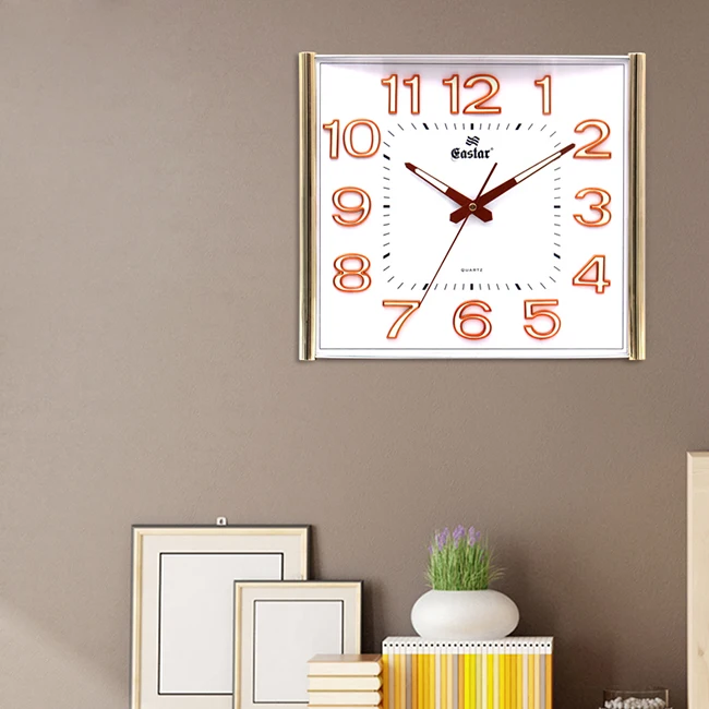
Creative simple square metal luminous living room mute wall clock 