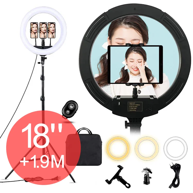 18' 3 Colors Remote Dimmable 45cm 18inch LED Ringlight Beauty Makeup Selfie Foldable 45 cm 18 inch Ring Light with Tripod Stand