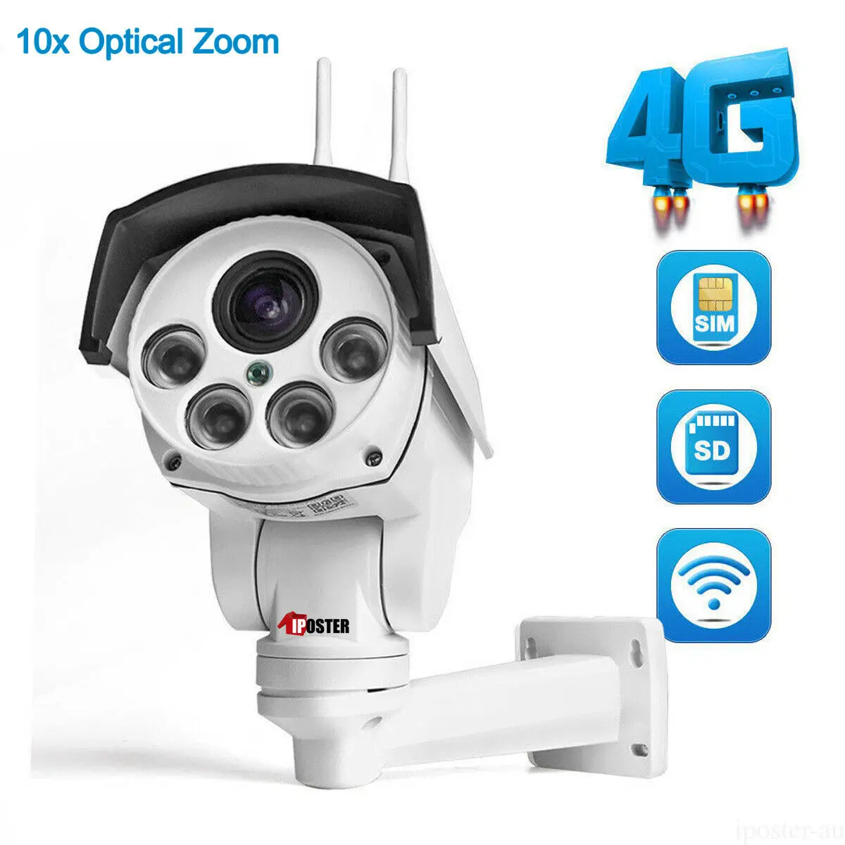 
Factory Supply iPoster Wireless 10X Zoom Auto Focus Lens Wifi HD 1080P 3G 4G SIM Card Bullet PTZ Camera 