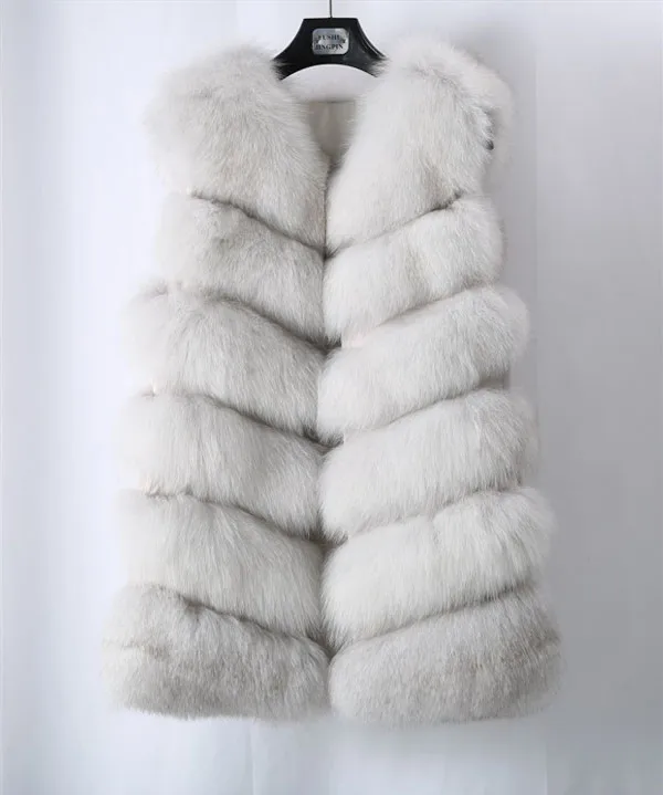Factory Wholesale Price Winter Coat For Women 6 Rows Real Fur Genuine Gilet Ladies Long Style Girls Natural White Vest Fur Fox