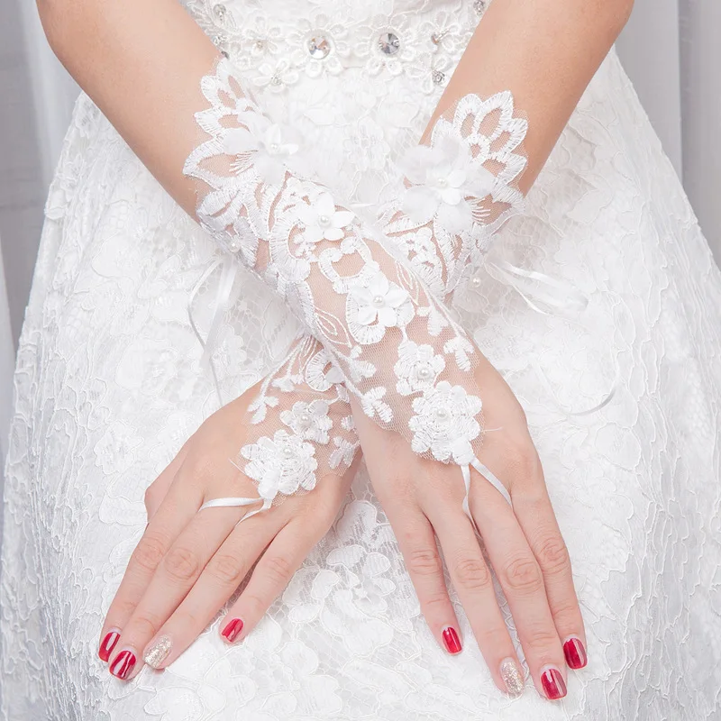 S490A 2023 new bride long flower rhinestone embroidered Fingerless wedding  bridal gloves