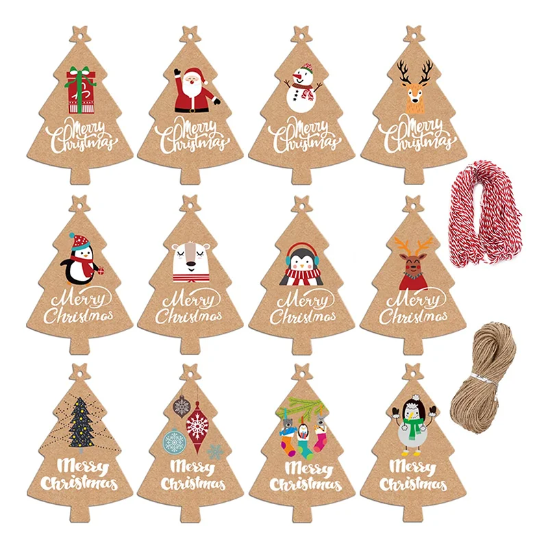 Christmas Kraft Paper Gift Tags Xmas Tree Present Hang Labels  for DIY Art Crafts