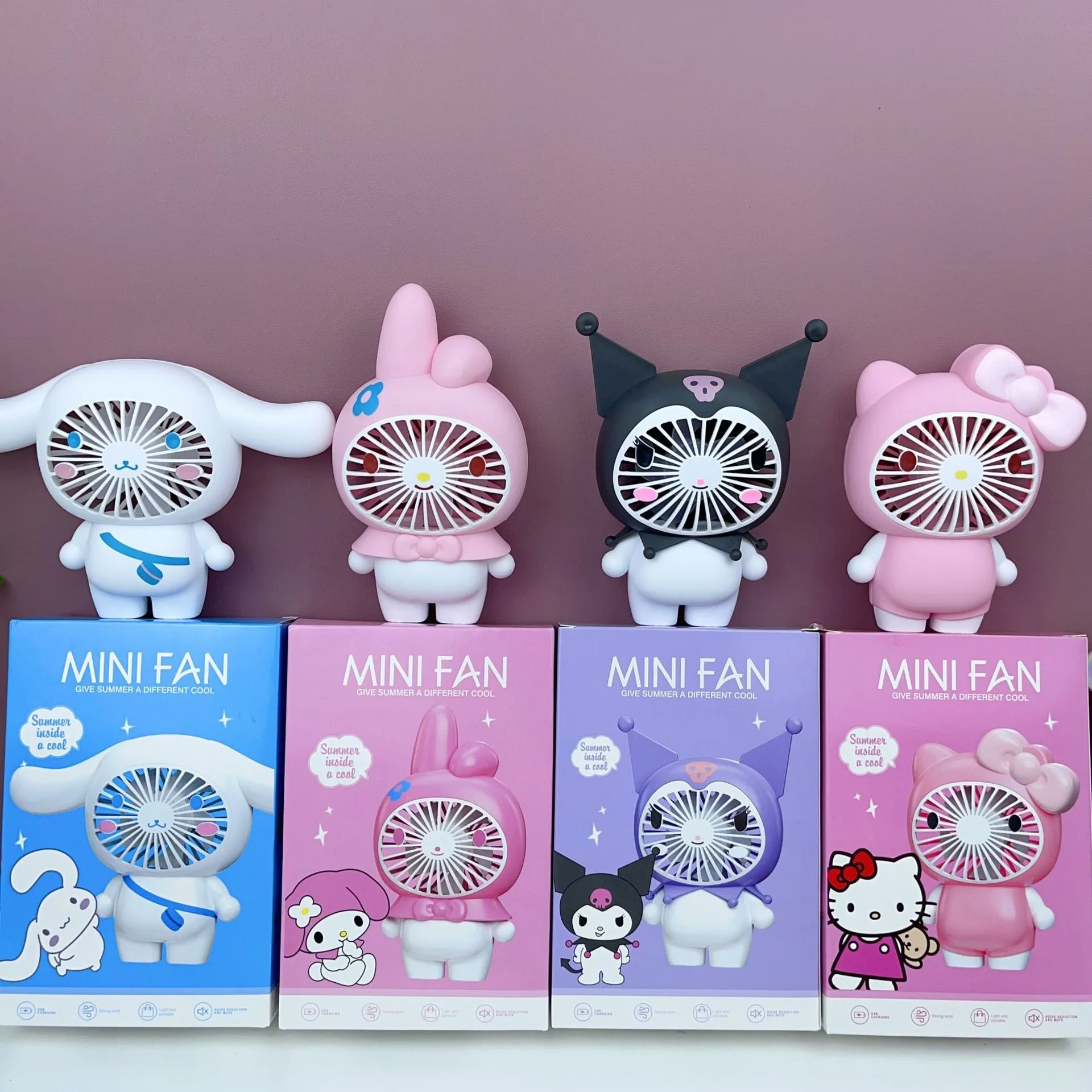 Sanriio Cinnamoroll Kuromi My melody Cartoon Portable Handheld Personal USB Rechargeable Fan 3 Speed Wind table Cute Design