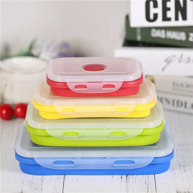 
YTBagmart Microwavable Meal Prep Collapsible Round Travel Food Storage Bin Container Colorful Silicone Bowl Packaging Box 