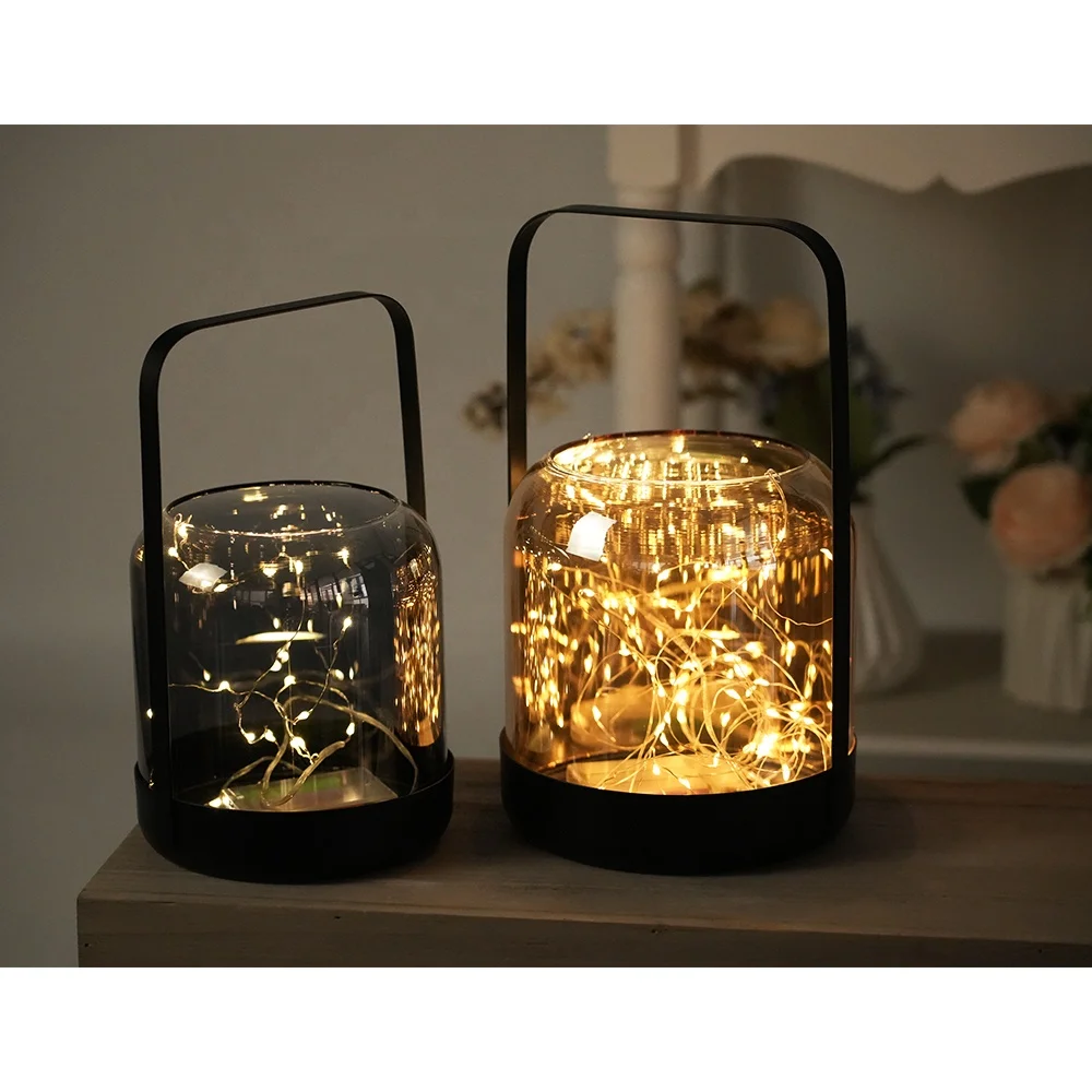 Foryoudecor new royal glass candle lantern set of 2 smoky glass metal pilar lantern for everyday use