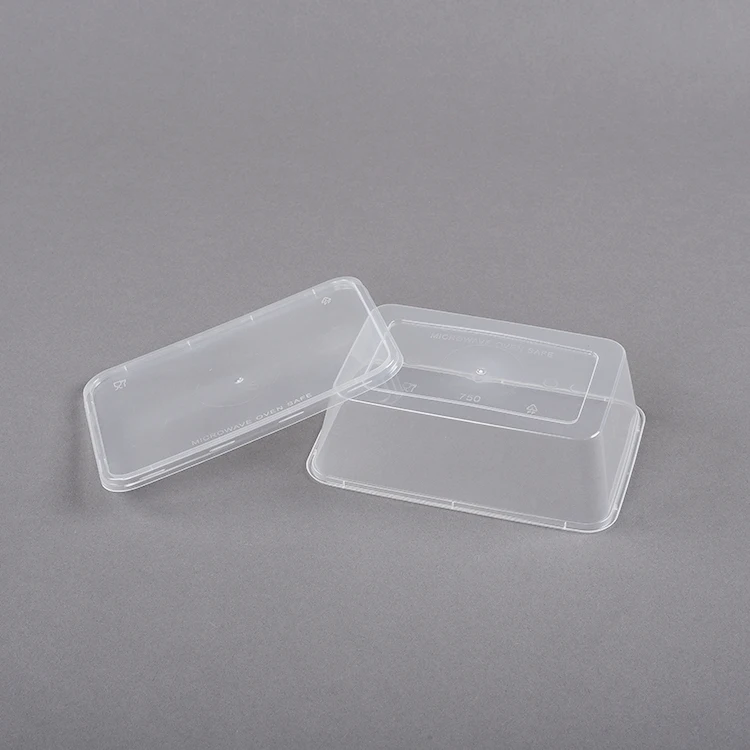 Custom 750ml microwavable fast food takeaway box disposable clear plastic rectangle meal box take away bento food container