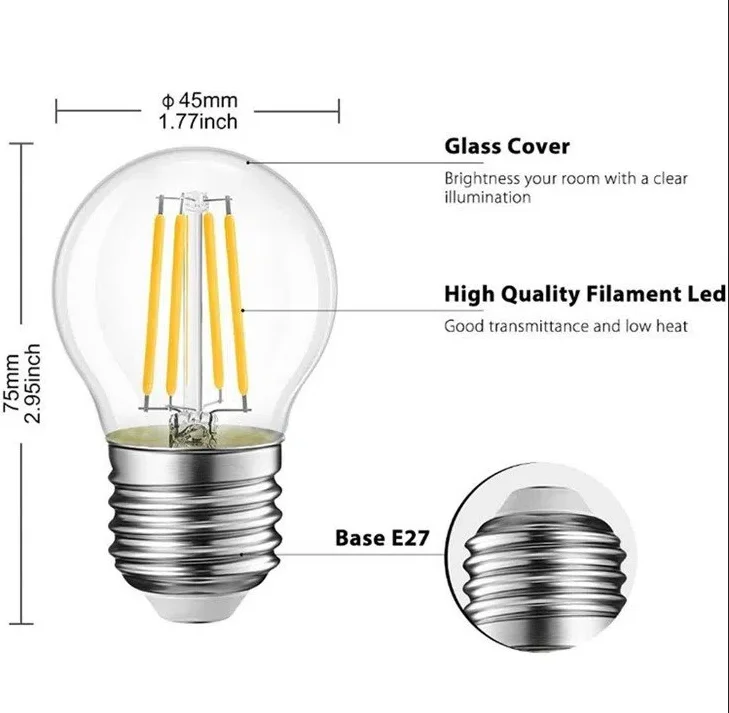 Led Filament Bulb Wholesale Shape Glass G45 G80 G95 G125  Globe  Led Filament Bulb
