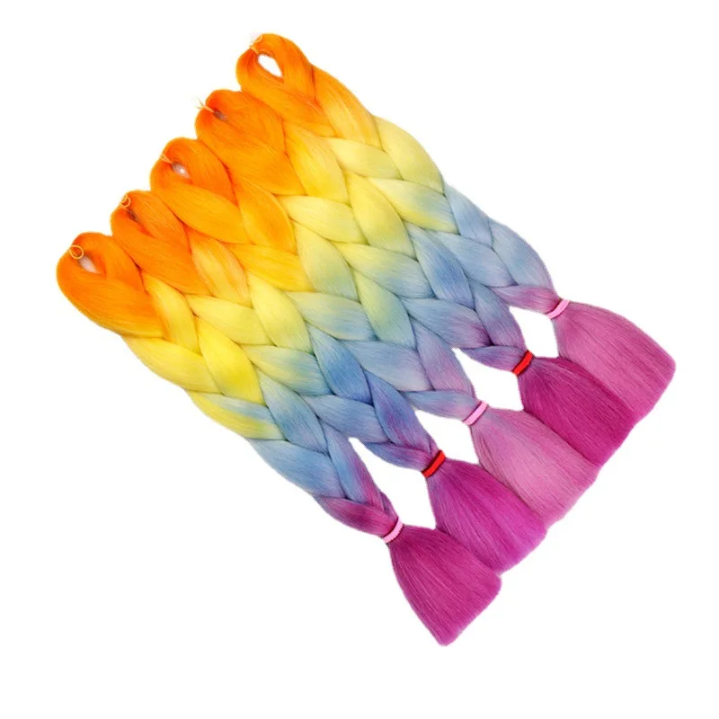 Gradient Color Big African Jumbo Braiding Crochet Ombre Hair High Temperature  Synthetic Hair Extension Rope 24 Inch 100g