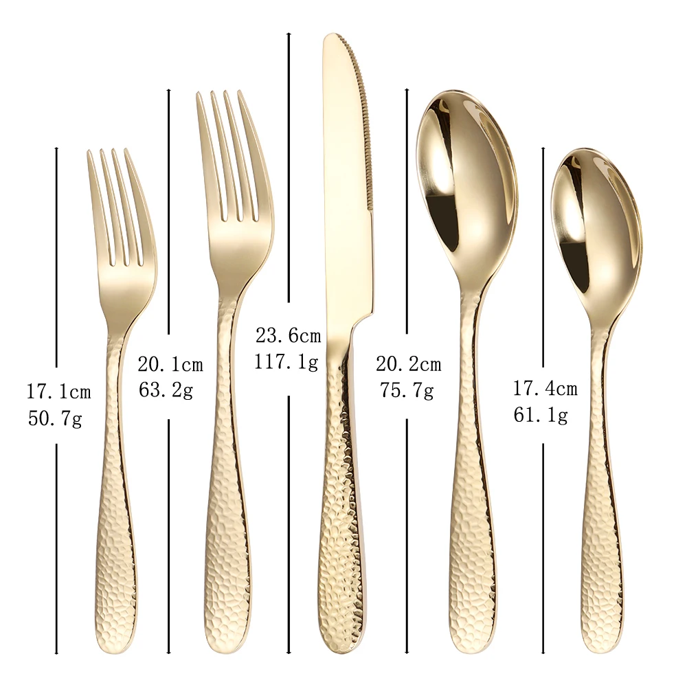 18/0 Thick Hammered Handle Stainless Steel Flatware Set Knife Fork Spoon Silverware Wedding Champagne Gold Cutlery Set
