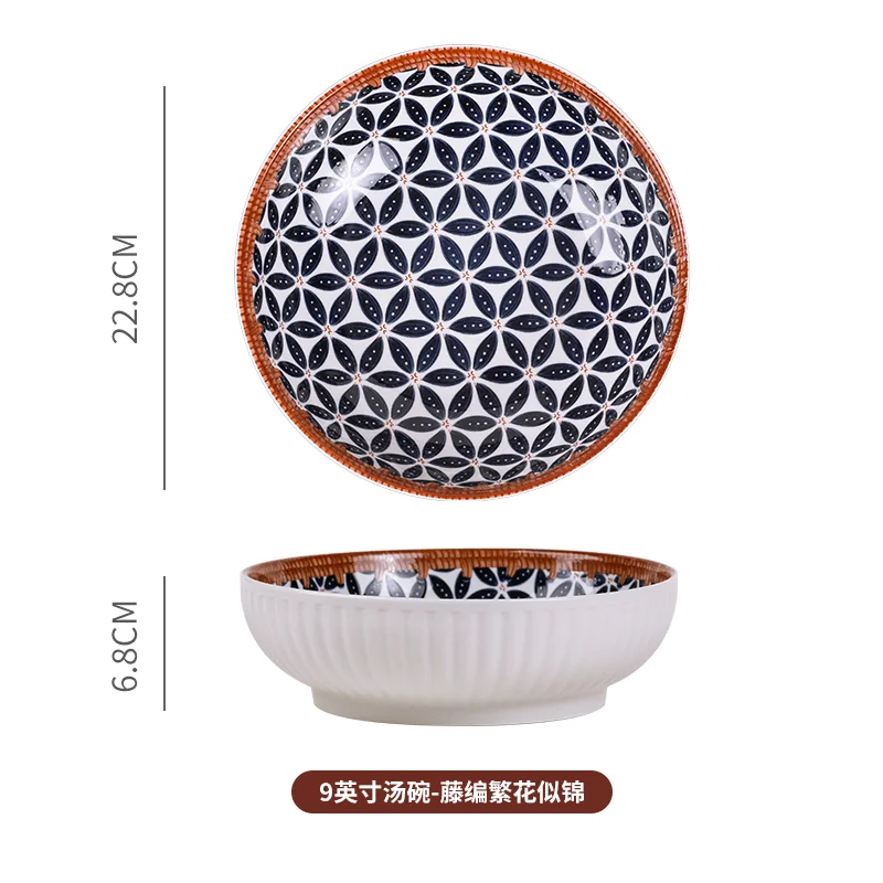 9 inch Soup Bowl Ceramic Under Glazed Dishwasher Safe Food Grade Ceramic Bowl With Print Ceramic Bowl For Soup