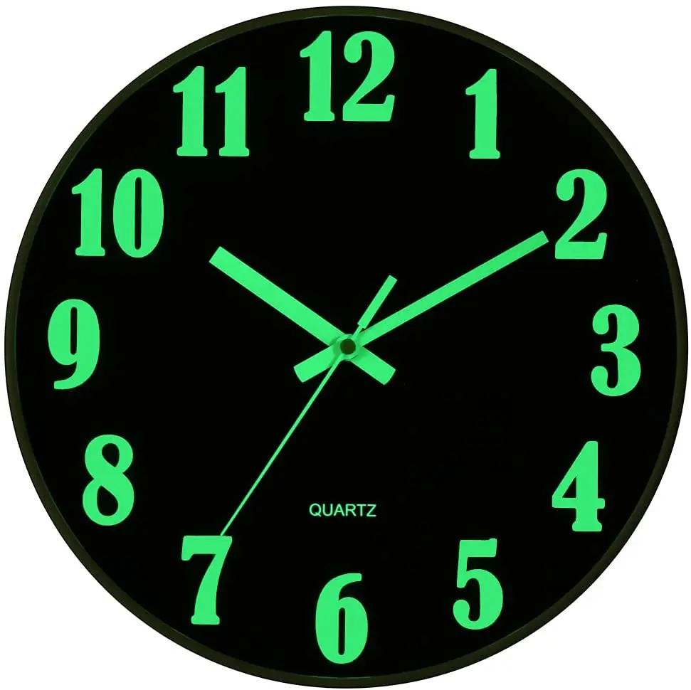 12 inch Modern plastic luminous Wall Clock Fluorescence Silent Custom Quartz Clock Battery Powered Decorative Wall Clock for Off