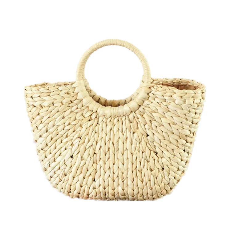 Eco Friendly Maize Corn Peel Handmade Rattan Women Woven Tote  Beach Shopping  Bags