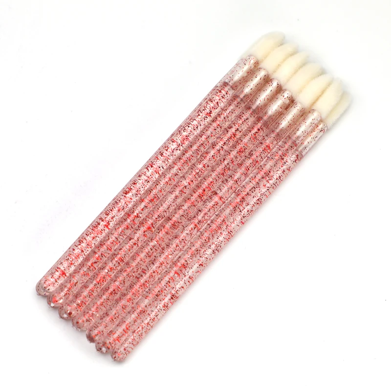 Wholesales Glitter Flocked Head 50 Pack Disposable Lip Gloss Brushes Lipstick Wands Applicator for Makeup Brush Women Girls