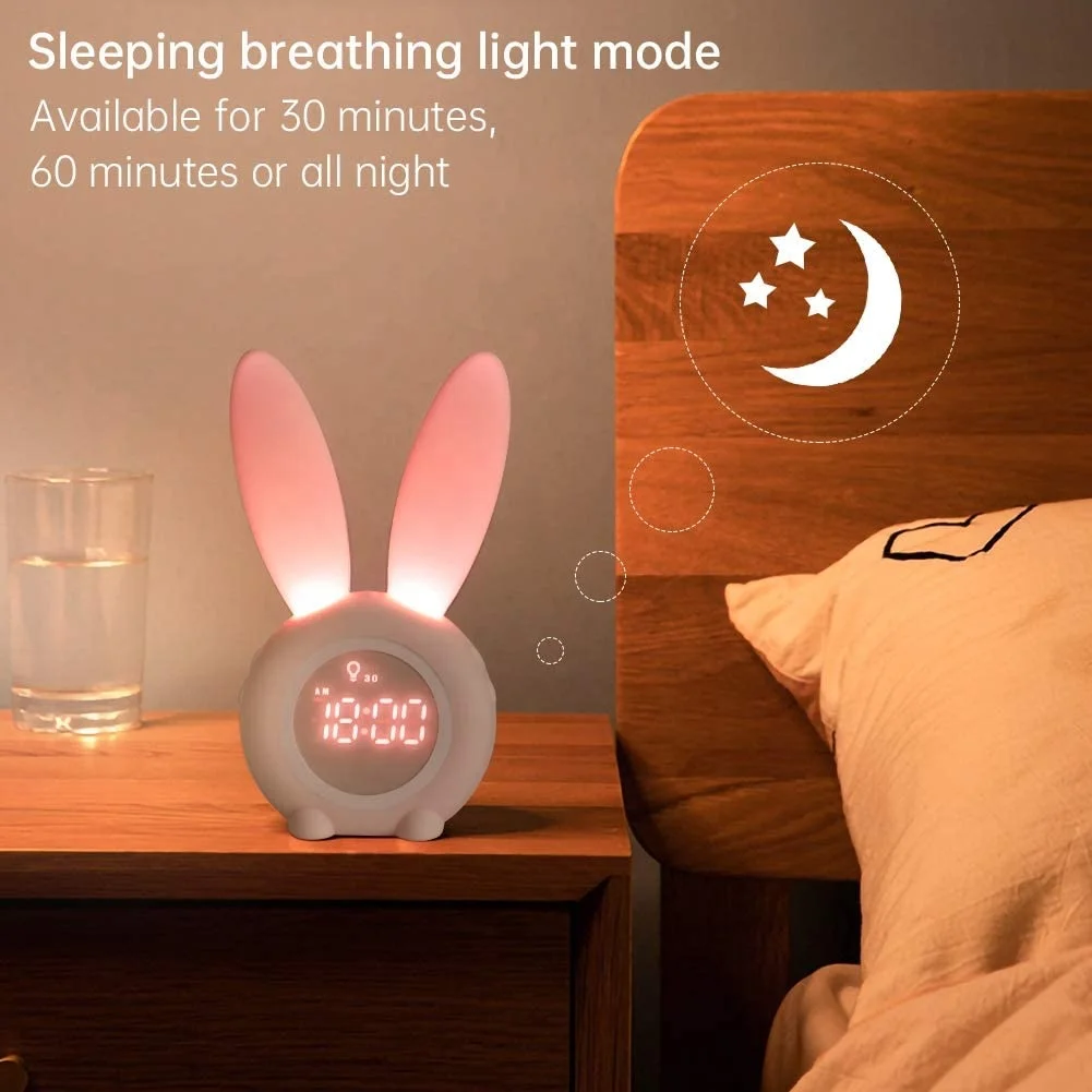 Ready to ShipIn Stock Fast Dispatch New Cute Rabbit Timer Alarm Clock Creative LED Electronic Gift Sound and Light Control Night