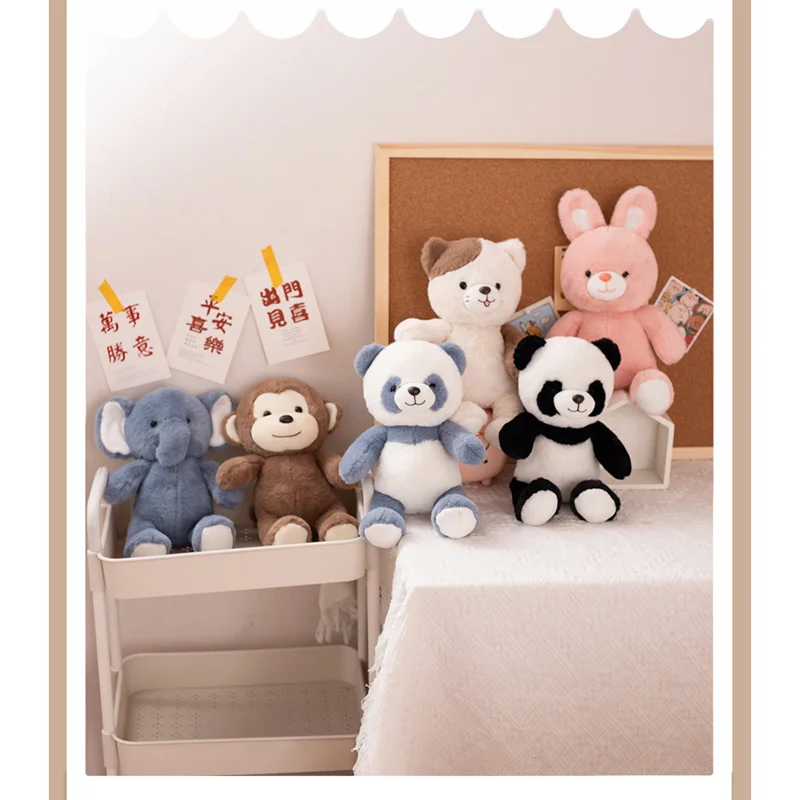 CE Custom Cute Teddy Bear Stuffed Monkey Cat Panda Elephant Bunny Plush Stuffed animal Toy Baby Bed Decor Comforting Kid Gift