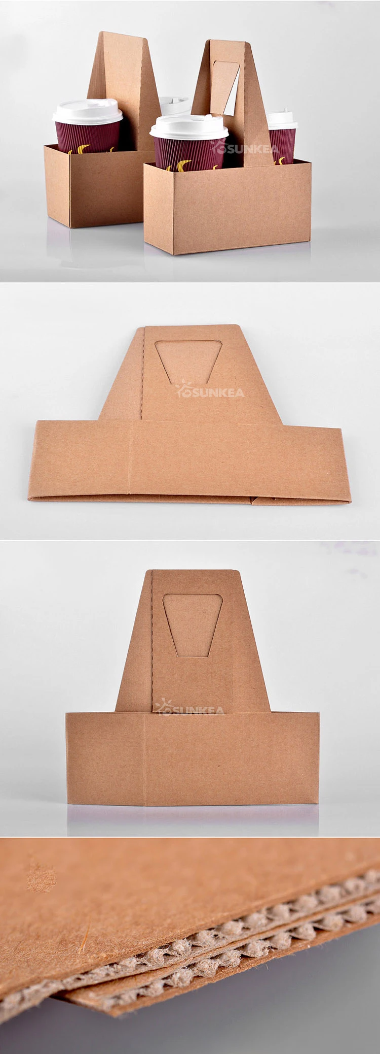 Cup holder black 2 cup drink carriers Disposable E flute paper Take Away coffee to go Corrugated Paper 2 Cup carriers