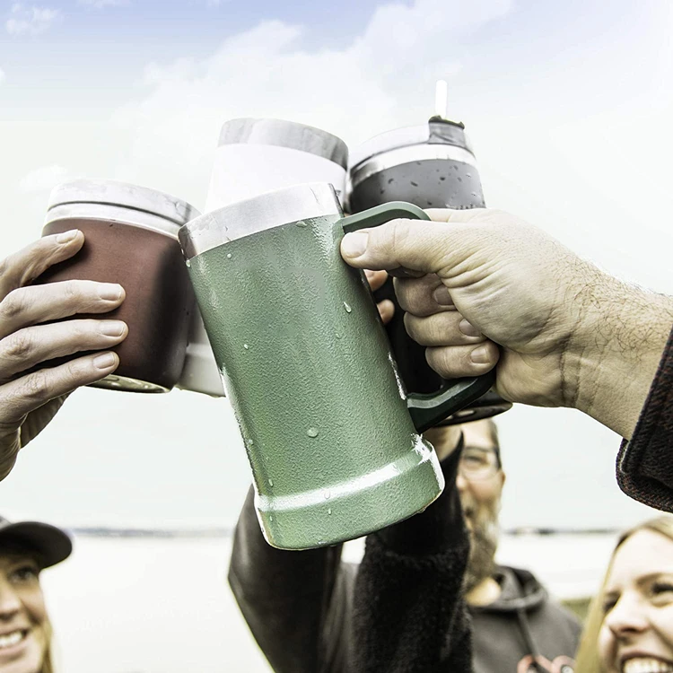 PURPLESEVEN Custom Logo 24oz Thermal Metal Big Grip Beer Stein Mugs Double Wall Vacuum Insulated Stainless Steel Beer Cup Mug